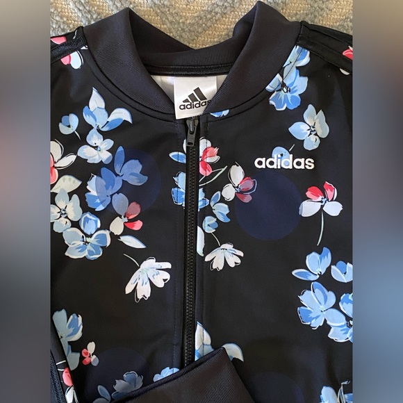 Adidas Tricot Black Printed Track Suit, Size M (10/12) - Picture 2 of 6